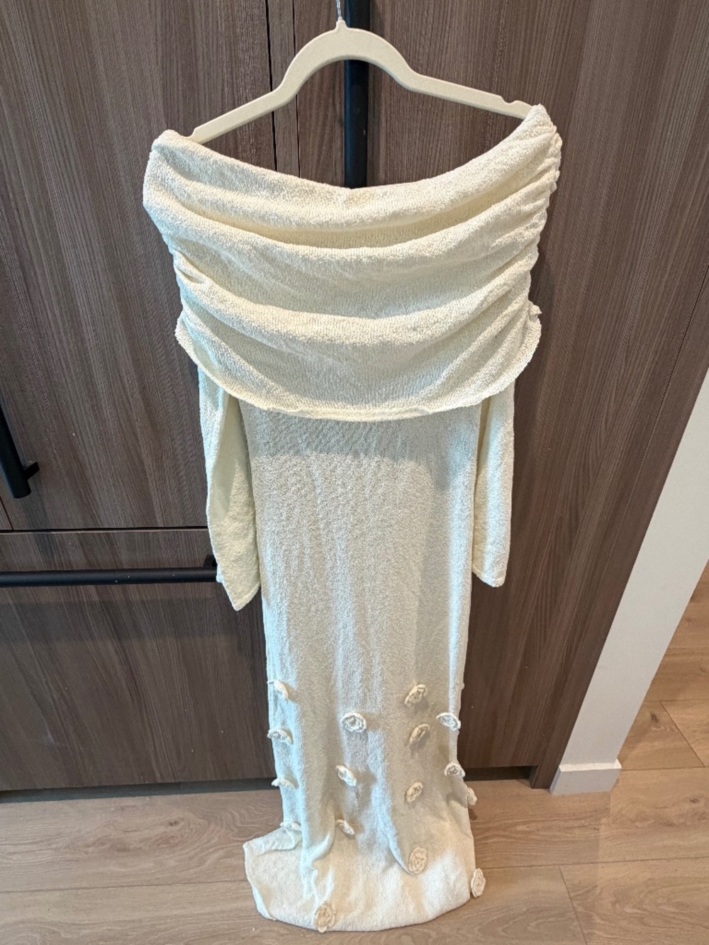 Meshki Off Shoulder Knit Rose Maxi Dress - Ivory